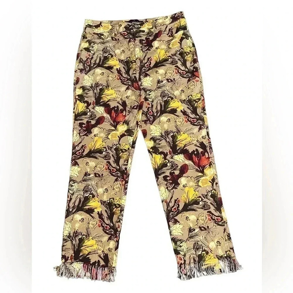 Gloria Vanderbilt Amanda High Rise Jean Brown Floral Size 14 *Altered Fringe* - Picture 1 of 15